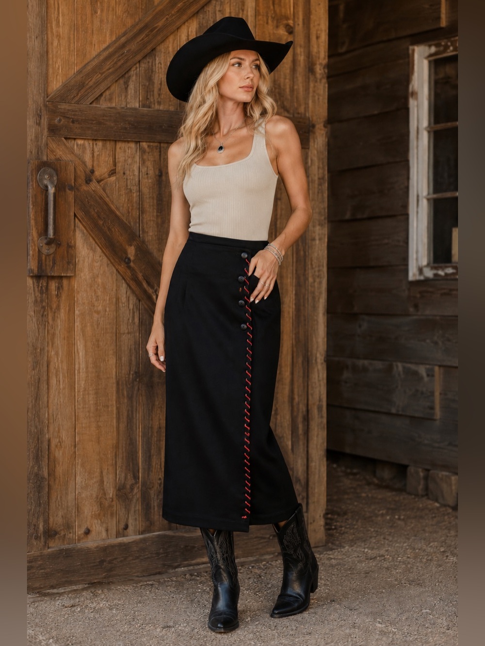 The Sierra Collection Dallas, Texas Sz S Black Long Pencil Western Cowgirl Skirt